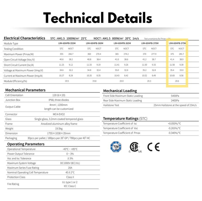 Longi LR4-60HPH-375M 375w mono solar panels [CSA APPROVED CANADA WIDE SHIPPING]